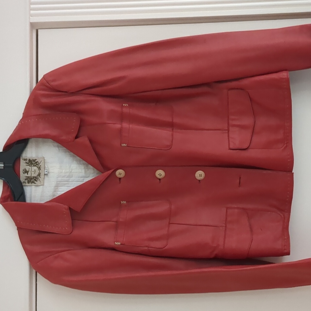 Red leather jacket, cropped